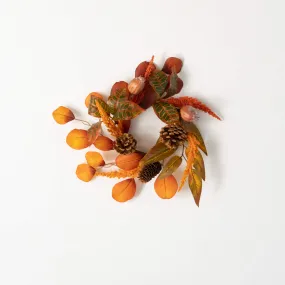 12"H Sullivans Mixed Fall Leaf & Wheat Mini Wreath, Orange