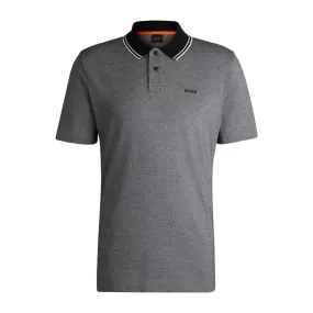 BOSS Logo Print Oxford-Pique Black Polo Shirt