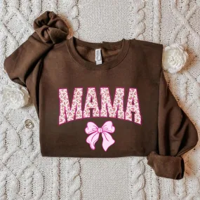 (Brown) Floral Bow Mama Adult Sweatshirt