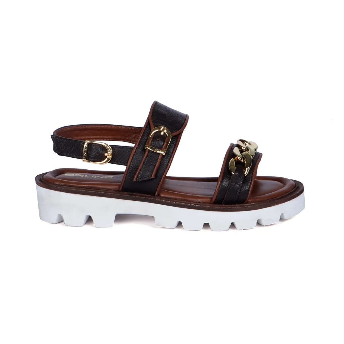 Chain Embellished Brown Sandal with White Chunky Sole