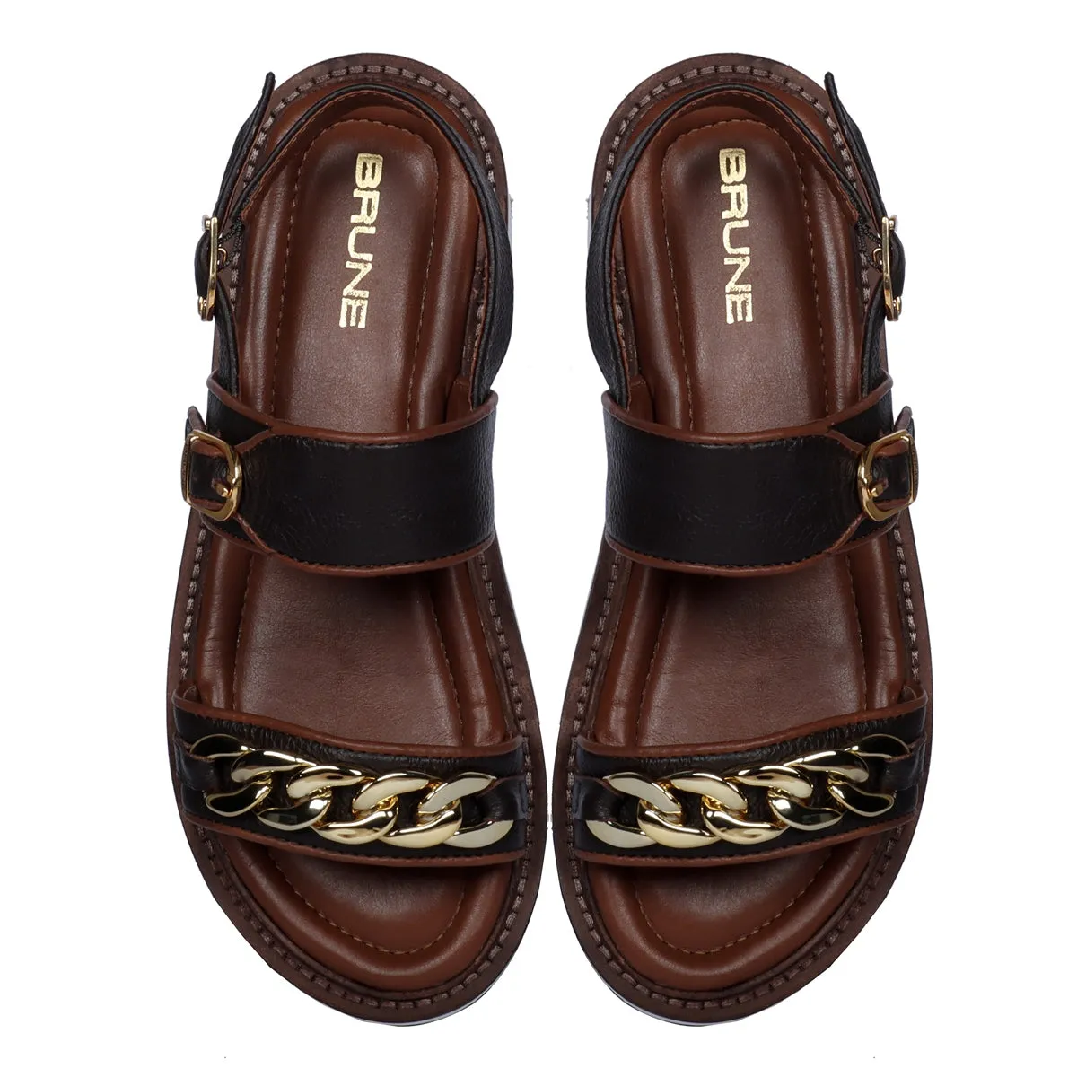 Chain Embellished Brown Sandal with White Chunky Sole