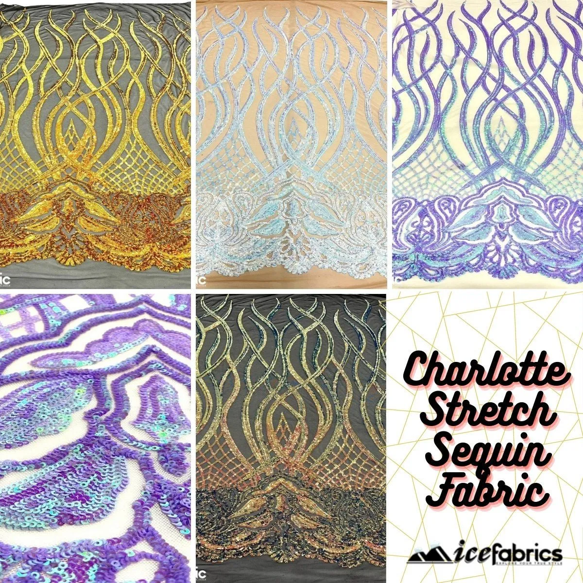 Charlotte Stretch Sequin Fabric | Embroidery Lace On Mesh