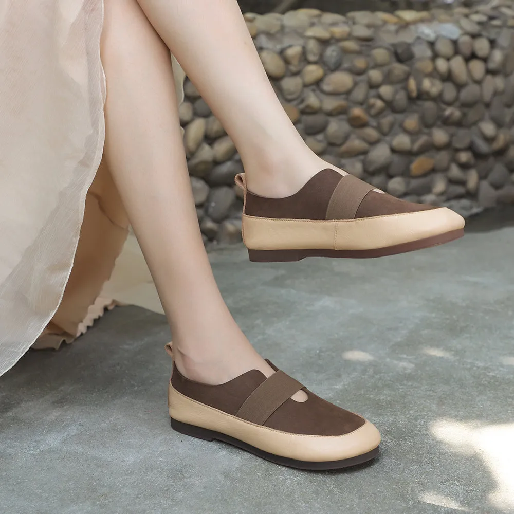 Genuine Leather Retro Flats Slip on Loafers Women Brown/Coffee