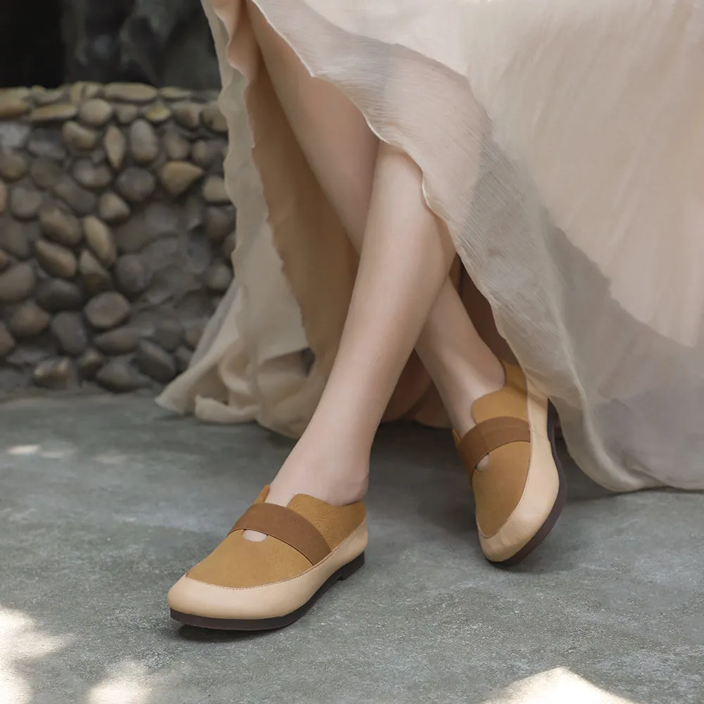 Genuine Leather Retro Flats Slip on Loafers Women Brown/Coffee