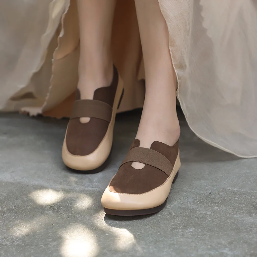 Genuine Leather Retro Flats Slip on Loafers Women Brown/Coffee