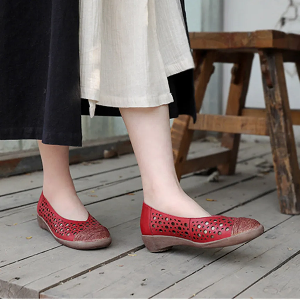 Hollowed Low Heel Leisure Women Flats