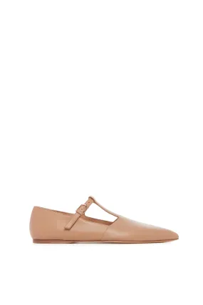 Lola Ballerina Flat Shoe in Dark Camel Nappa Leather