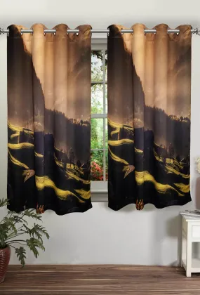 Lushomes Blackout Curtains, Polyester Multicolour Digitally 3D Printed Mountain with 8 Metal Eyelets for Window (48 x 60 inches, Single pc)