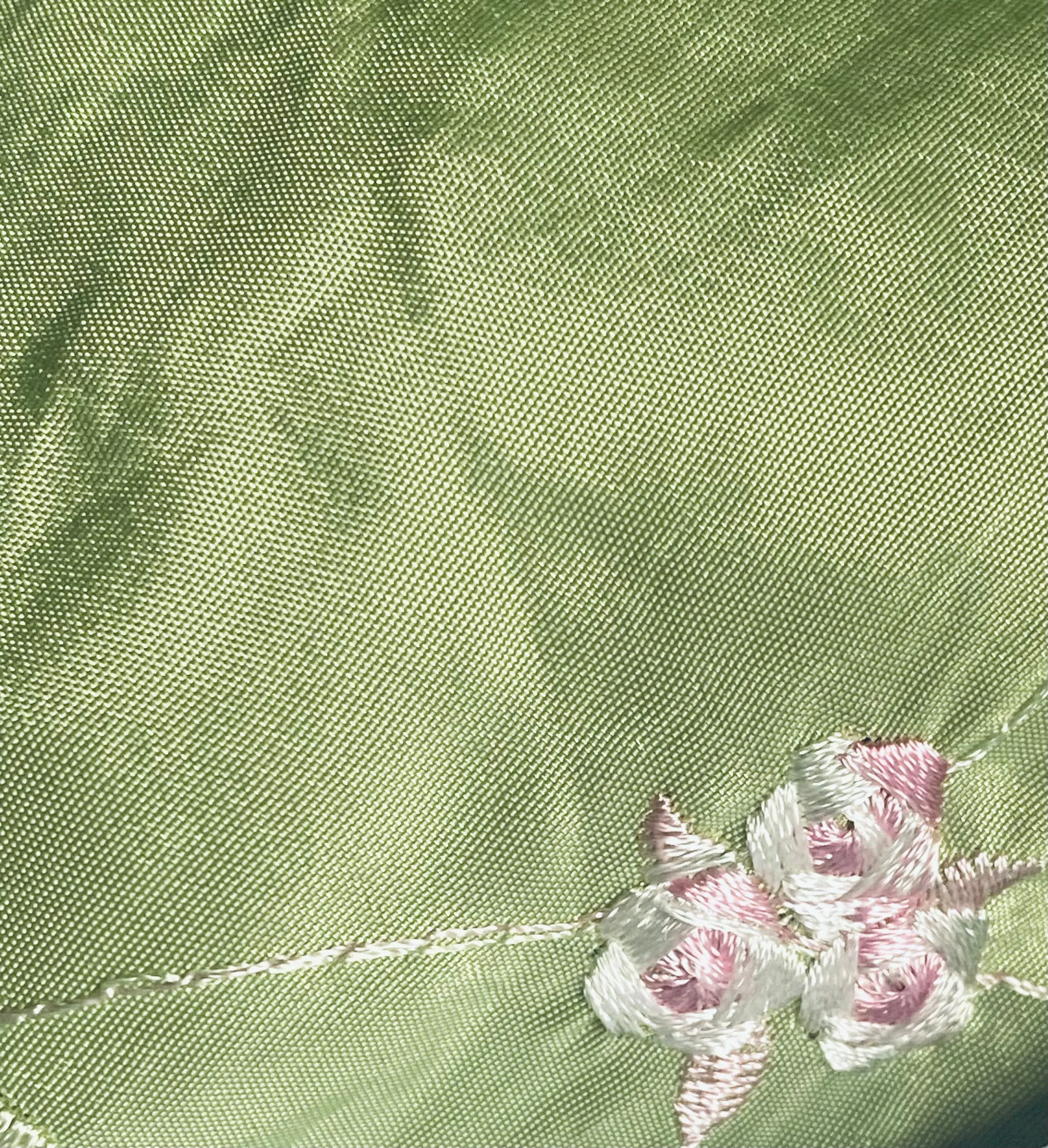 NEW Duchess Rosalie Lime Green Iridescence Faux Silk Embroidered Pink Floral Fabric