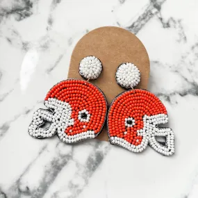 Orange Helmet Seed Bead Statement Earrings