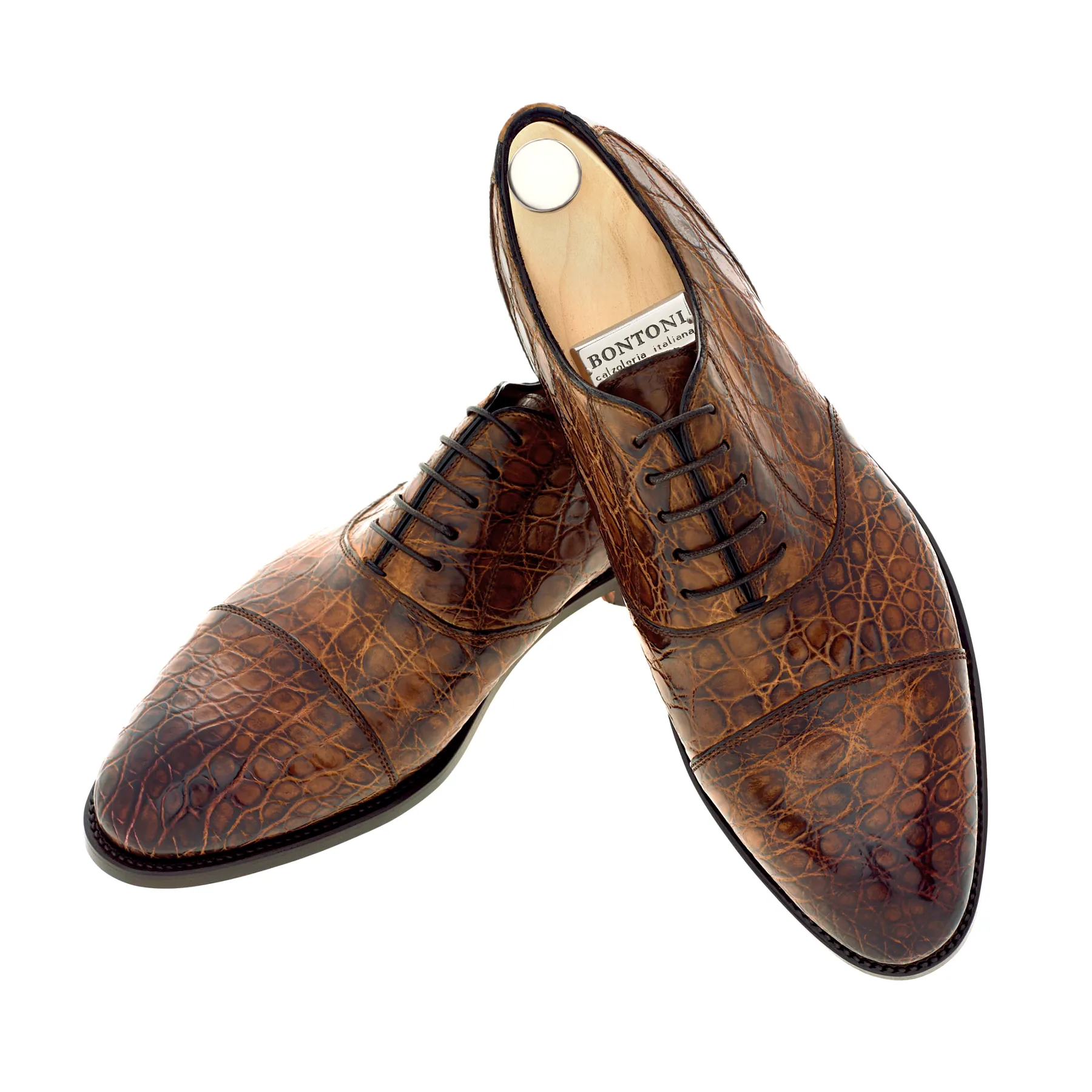 "Cipriani" Five-Eyelet Crocodile Oxford with Hand-Stitched Cap Toe