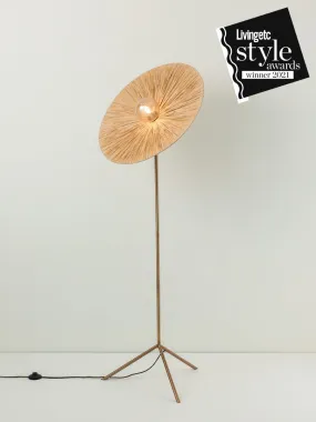 Ridotti - 1 Light Natural Raffia and Burnished Brass Floor Lamp