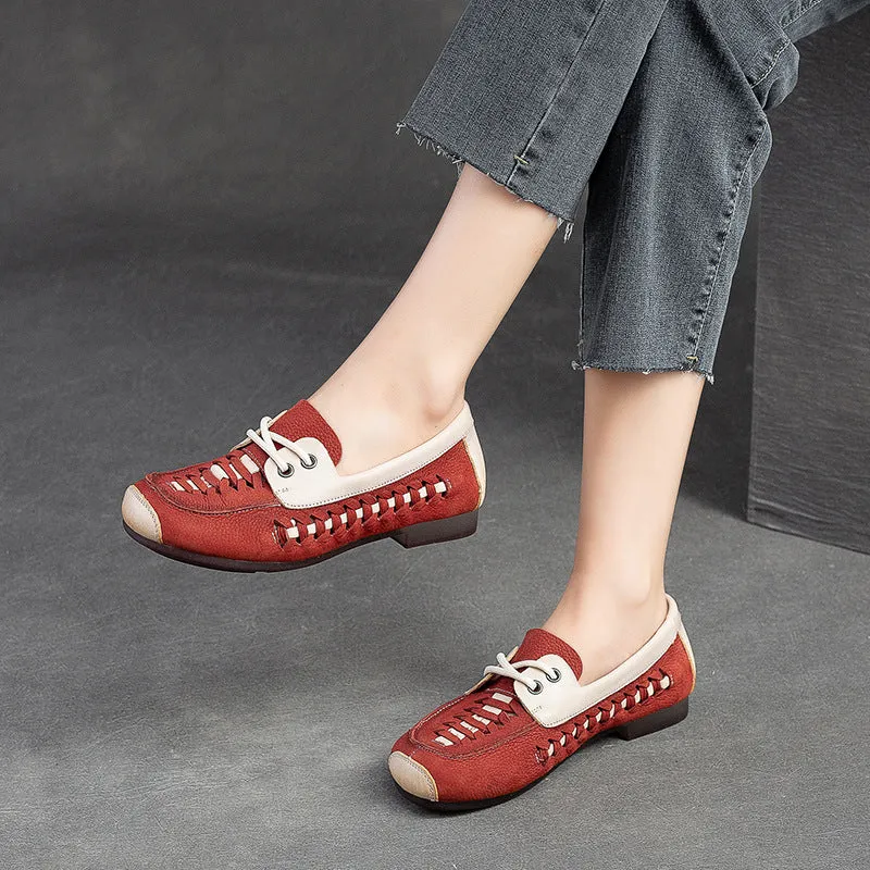 Women Hollow Breathable Leather Soft Flats